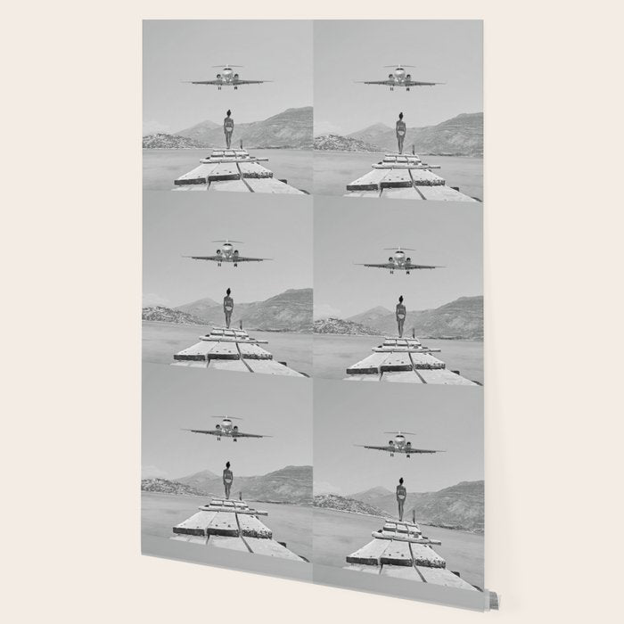Steady As She Goes; aircraft coming in for an island landing black and white photography- photographs Wallpaper Gallery Image 2