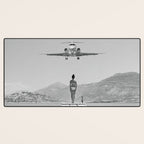 Steady As She Goes; aircraft coming in for an island landing black and white photography- photographs Desk Mat Gallery Image 3