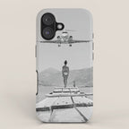 Steady As She Goes; aircraft coming in for an island landing black and white photography- photographs iPhone Case Gallery Image 1