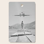 Steady As She Goes; aircraft coming in for an island landing black and white photography- photographs Cutting Board Gallery Image 1