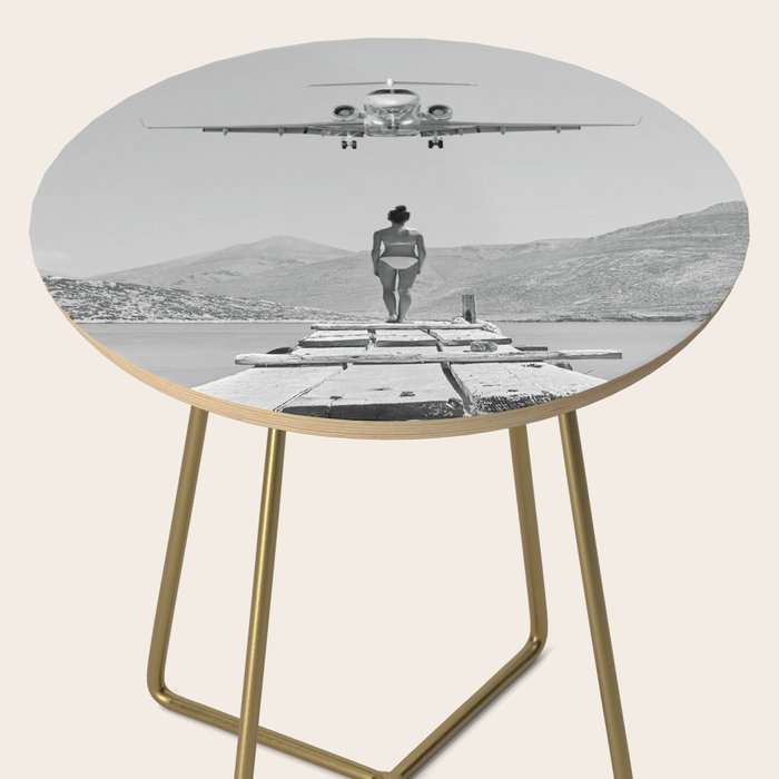 Steady As She Goes; aircraft coming in for an island landing black and white photography- photographs Side Table Gallery Image 2