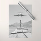 Steady As She Goes; aircraft coming in for an island landing black and white photography- photographs Wrapping Paper Gallery Image 1