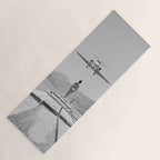 Steady As She Goes; aircraft coming in for an island landing black and white photography- photographs Yoga Mat Gallery Image 1