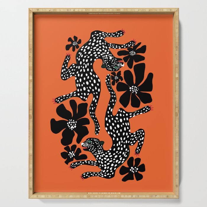 Fashionable black cheetah dance Serving Tray Gallery Image 1