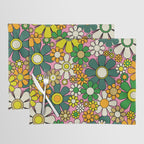 Retro 60s 70s Maximalist Floral Gingham Flowers Pattern in Green Pink Yellow Orange Placemat Gallery Image 1