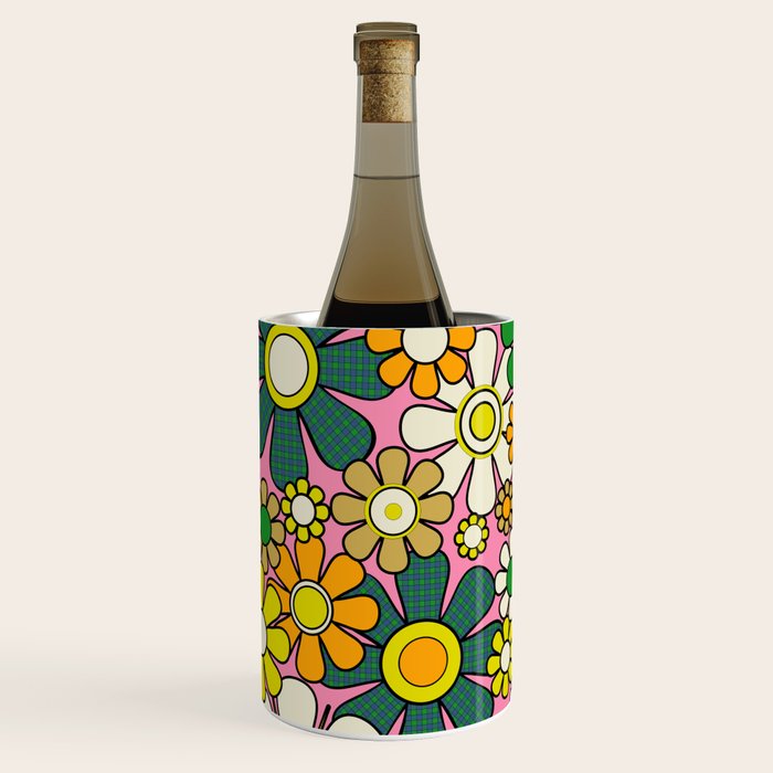 Retro 60s 70s Maximalist Floral Gingham Flowers Pattern in Green Pink Yellow Orange Wine Chiller Gallery Image 2