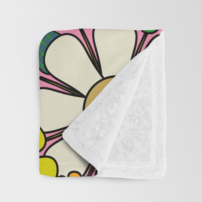 Retro 60s 70s Maximalist Floral Gingham Flowers Pattern in Green Pink Yellow Orange Throw Blanket Gallery Image 3