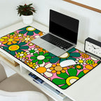 Retro 60s 70s Maximalist Floral Gingham Flowers Pattern in Green Pink Yellow Orange Desk Mat Gallery Image 2