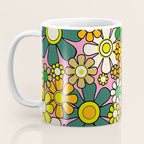 Retro 60s 70s Maximalist Floral Gingham Flowers Pattern in Green Pink Yellow Orange Coffee Mug Gallery Image 3