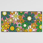 Retro 60s 70s Maximalist Floral Gingham Flowers Pattern in Green Pink Yellow Orange Desk Mat Gallery Image 3