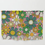 Retro 60s 70s Maximalist Floral Gingham Flowers Pattern in Green Pink Yellow Orange Wall Hanging Gallery Image 1