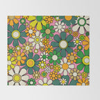 Retro 60s 70s Maximalist Floral Gingham Flowers Pattern in Green Pink Yellow Orange Throw Blanket Gallery Image 2