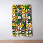 Retro 60s 70s Maximalist Floral Gingham Flowers Pattern in Green Pink Yellow Orange Window Curtain Gallery Image 3