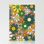 Retro 60s 70s Maximalist Floral Gingham Flowers Pattern in Green Pink Yellow Orange Stationery Card Gallery Image 2