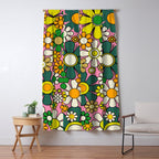 Retro 60s 70s Maximalist Floral Gingham Flowers Pattern in Green Pink Yellow Orange Window Curtain Gallery Image 5