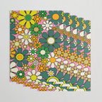 Retro 60s 70s Maximalist Floral Gingham Flowers Pattern in Green Pink Yellow Orange Wrapping Paper Gallery Image 3