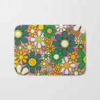 Retro 60s 70s Maximalist Floral Gingham Flowers Pattern in Green Pink Yellow Orange Bath Mat Gallery Image 1