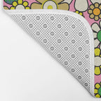 Retro 60s 70s Maximalist Floral Gingham Flowers Pattern in Green Pink Yellow Orange Bath Mat Gallery Image 2
