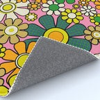 Retro 60s 70s Maximalist Floral Gingham Flowers Pattern in Green Pink Yellow Orange Rug Gallery Image 4