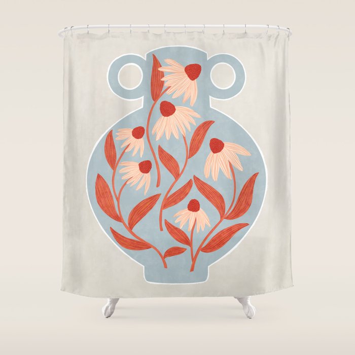 Blue Vase of Daisies Shower Curtain Gallery Image 1