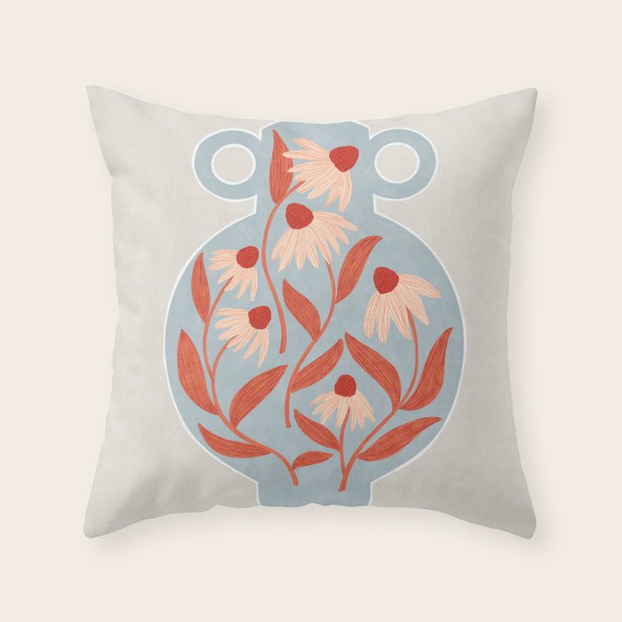 Blue Vase of Daisies Throw Pillow Gallery Image 6