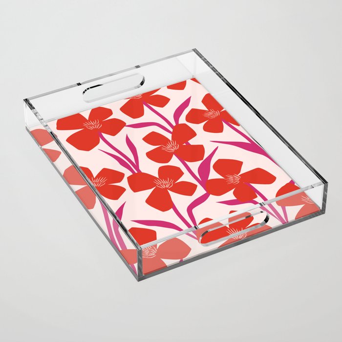 Red and Pink Floral Pattern Acrylic Tray Gallery Image 1