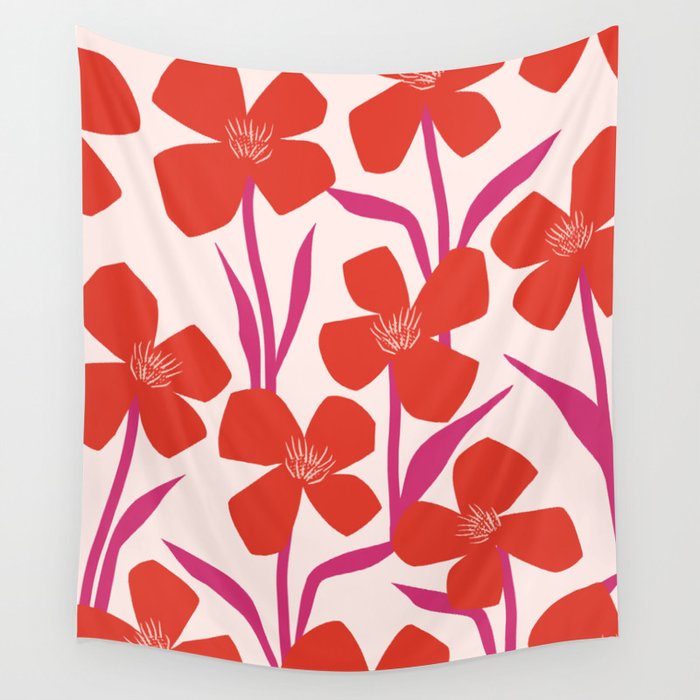 Red and Pink Floral Pattern Wall Tapestry Gallery Image 4