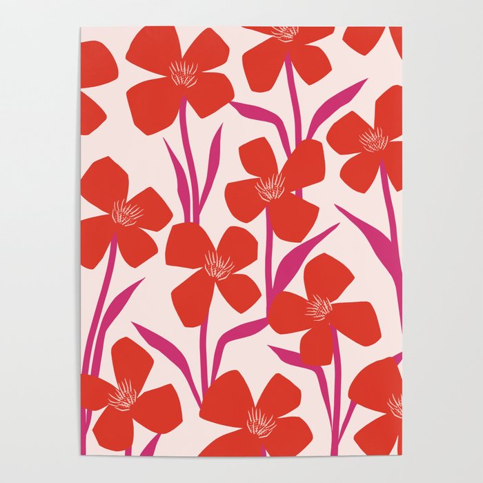Red and Pink Floral Pattern Poster Gallery Image 1