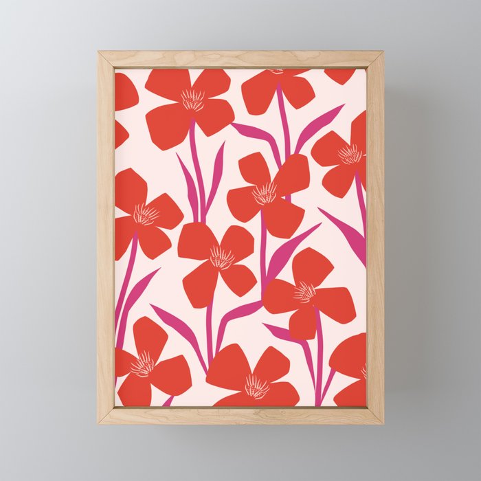 Red and Pink Floral Pattern Mini Art Print Gallery Image 1