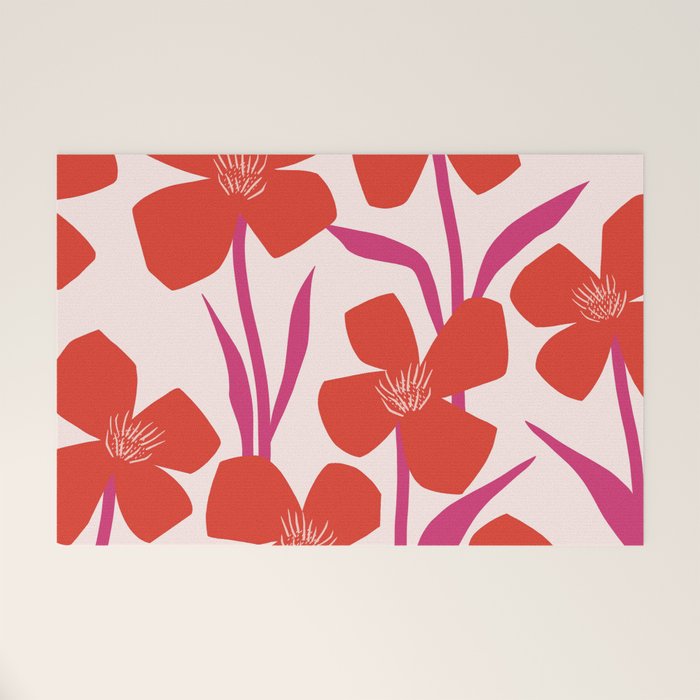Red and Pink Floral Pattern Welcome Mat Gallery Image 1