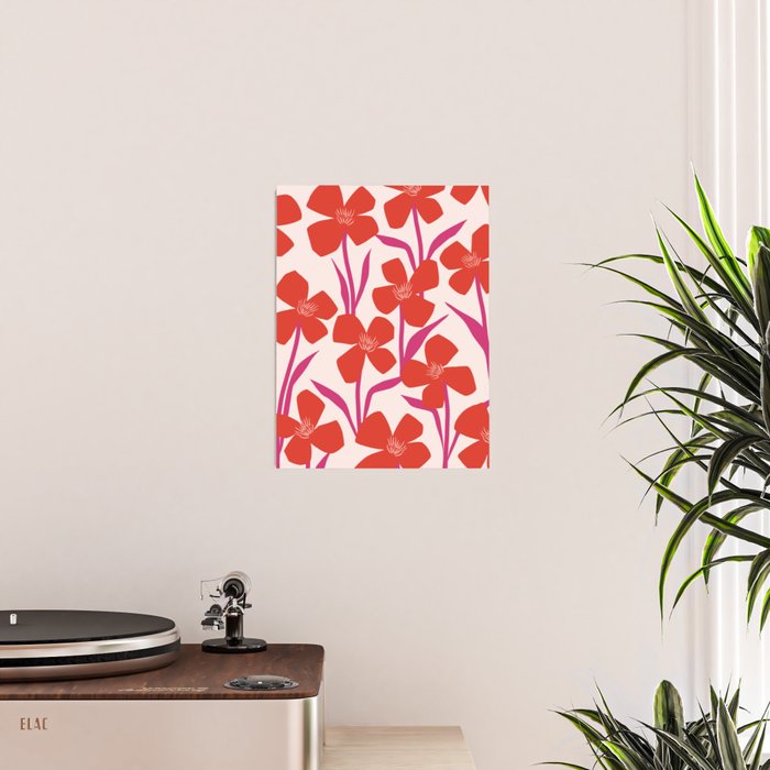 Red and Pink Floral Pattern Poster Gallery Image 2