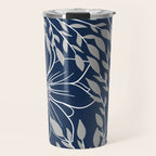Festive, Floral Prints and Leaves, Line Art, Navy Blue and Gray Travel Mug Gallery Image 1