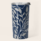 Festive, Floral Prints and Leaves, Line Art, Navy Blue and Gray Travel Mug Gallery Image 2