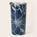 Festive, Floral Prints and Leaves, Line Art, Navy Blue and Gray Travel Mug Gallery Image 3