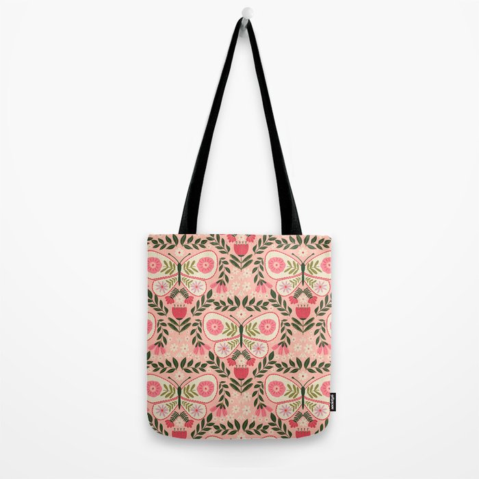 Folk Butterfly Pattern - Peach Tote Bag Gallery Image 2