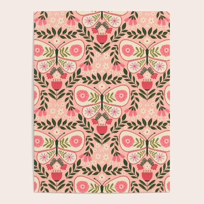 Folk Butterfly Pattern - Peach Poster Gallery Image 4