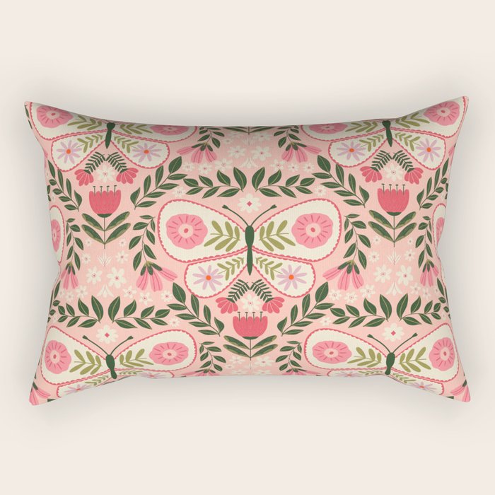 Folk Butterfly Pattern - Peach Rectangular Pillow Gallery Image 2