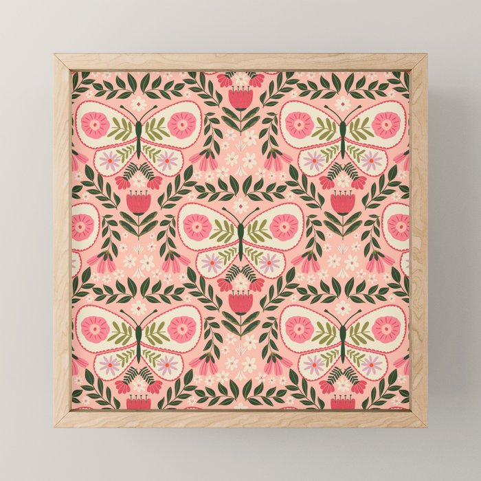 Folk Butterfly Pattern - Peach Mini Art Print Gallery Image 1