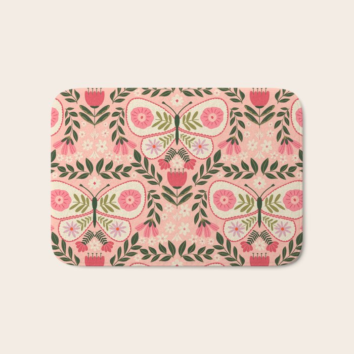 Folk Butterfly Pattern - Peach Bath Mat Gallery Image 1