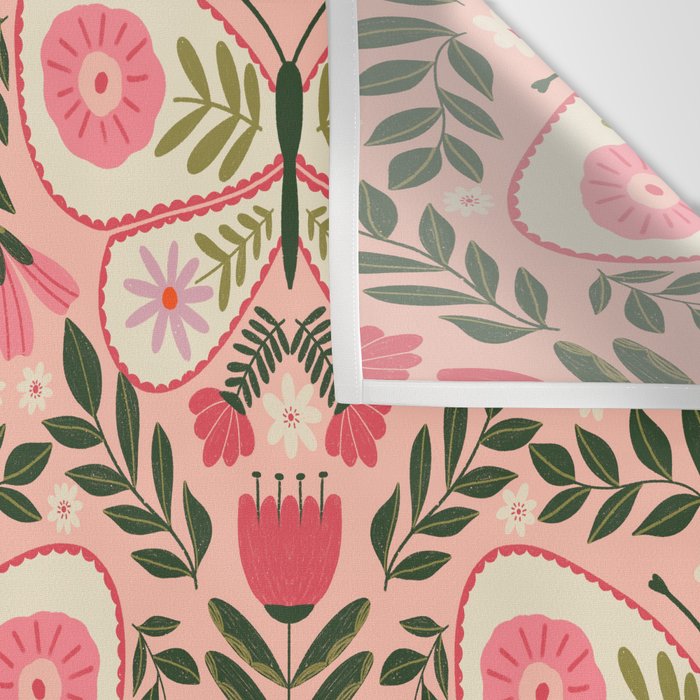 Folk Butterfly Pattern - Peach Wall Tapestry Gallery Image 3