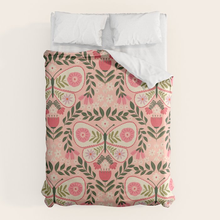 Folk Butterfly Pattern - Peach Duvet Cover Gallery Image 1