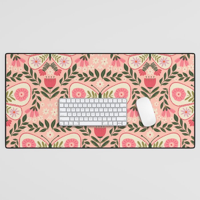 Folk Butterfly Pattern - Peach Desk Mat Gallery Image 1