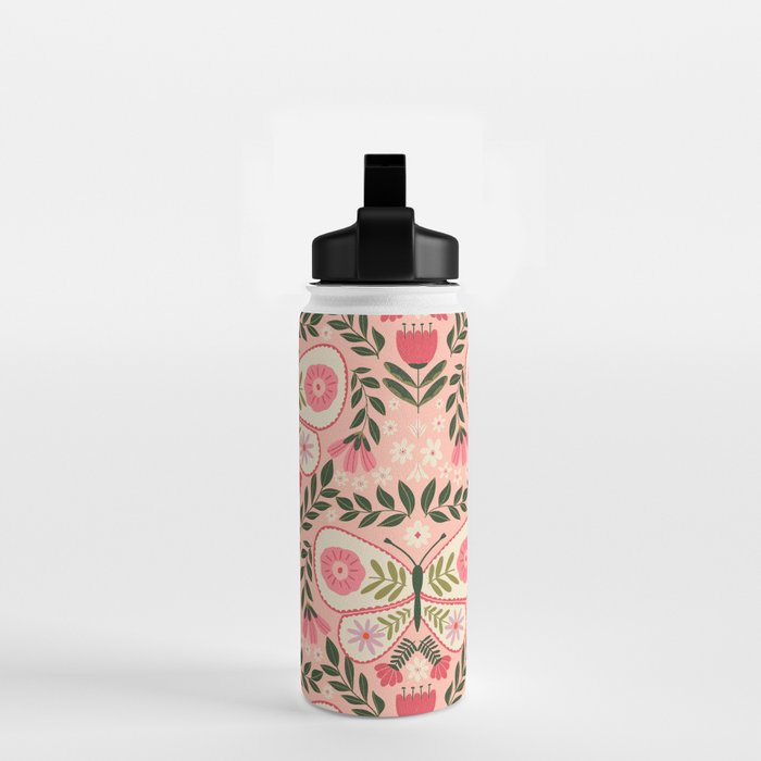 Folk Butterfly Pattern - Peach Water Bottle Gallery Image 2