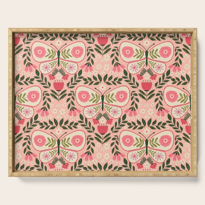 Folk Butterfly Pattern - Peach Serving Tray Gallery Image 1