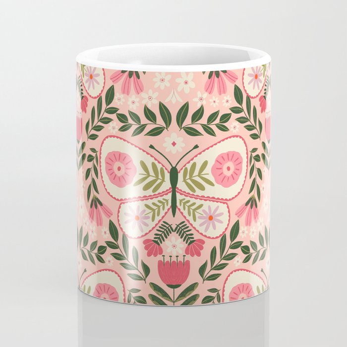 Folk Butterfly Pattern - Peach Coffee Mug Gallery Image 4
