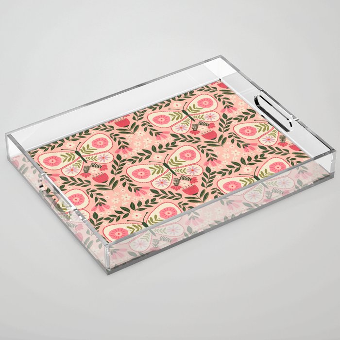 Folk Butterfly Pattern - Peach Acrylic Tray Gallery Image 1