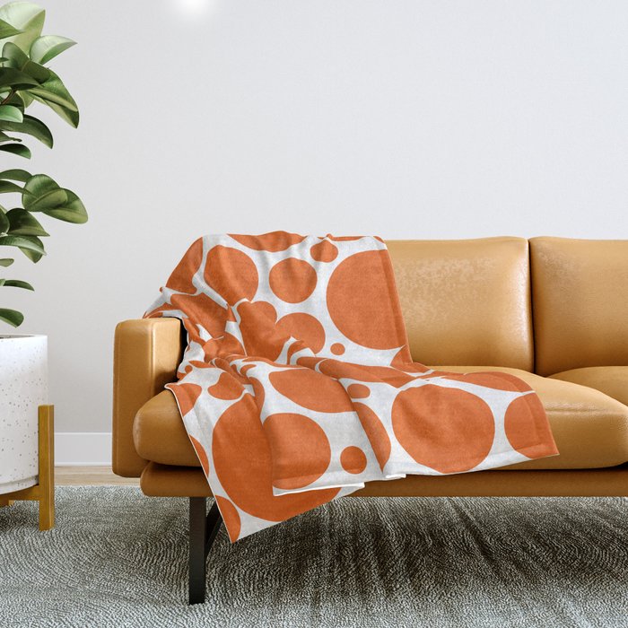 Bubbly Mod Dots Pattern in Burnt Orange and White Throw Blanket Gallery Image 1