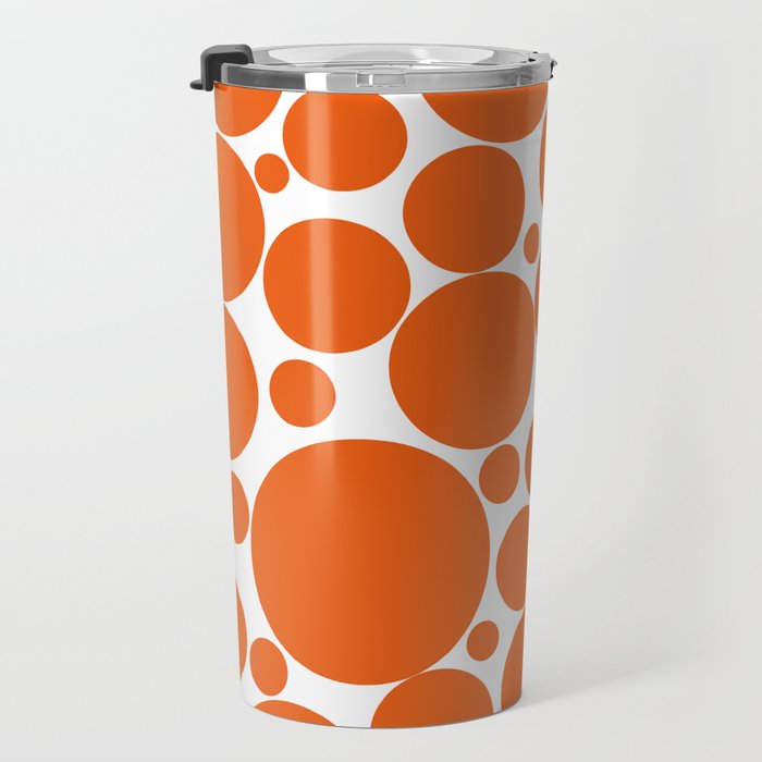 Bubbly Mod Dots Pattern in Burnt Orange and White Travel Mug Gallery Image 3
