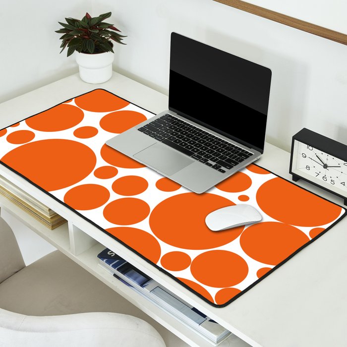 Bubbly Mod Dots Pattern in Burnt Orange and White Desk Mat Gallery Image 2