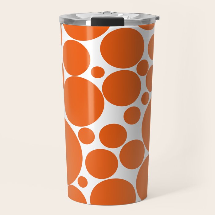 Bubbly Mod Dots Pattern in Burnt Orange and White Travel Mug Gallery Image 1